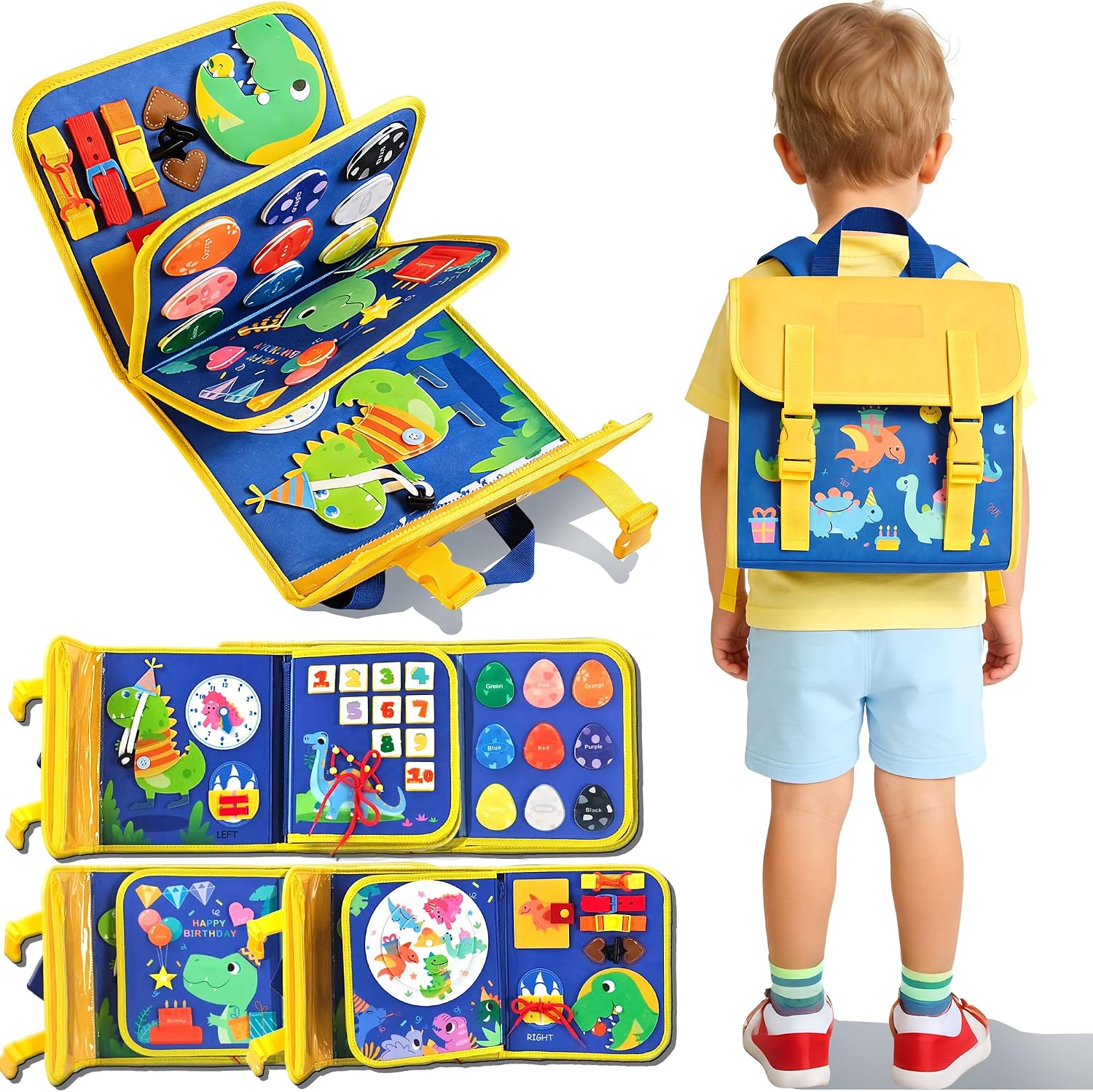 Travel Accessories Toddler - Dinosaur Toddler Busy Board Backpack, Portable