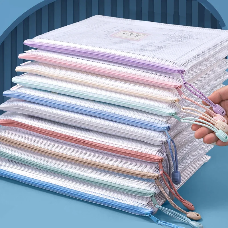 Document Organizer Folder - A4A5 Plastic Mesh Zipper File Bag