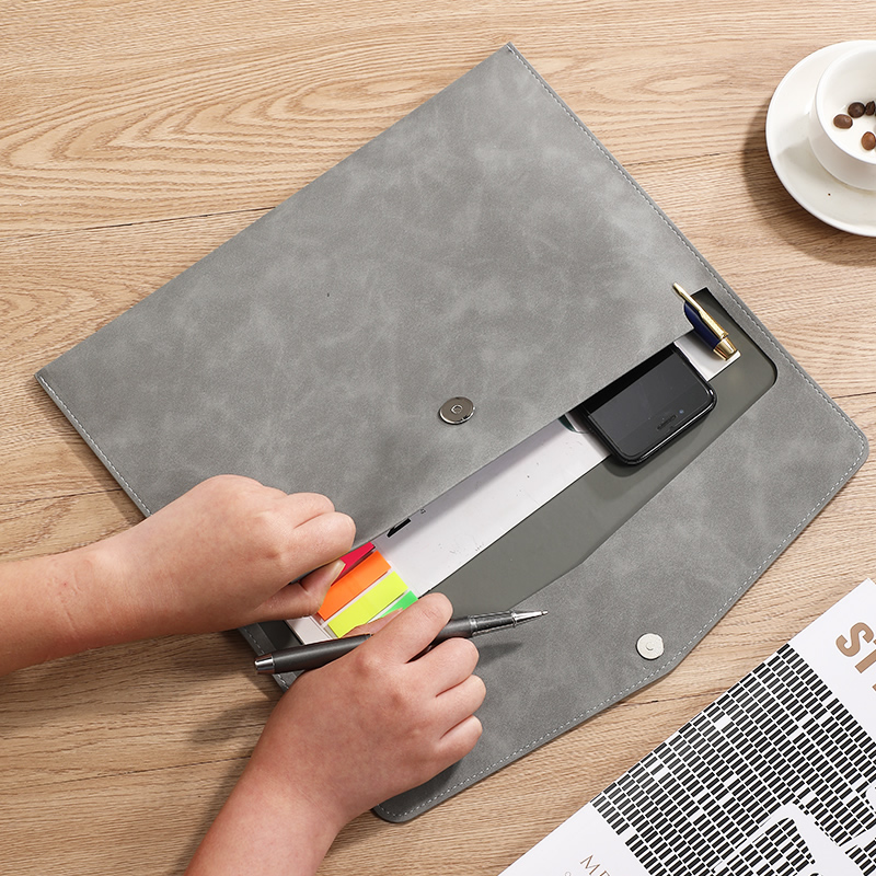Document Organizer Folder - A4 PU Leather Document Bag with