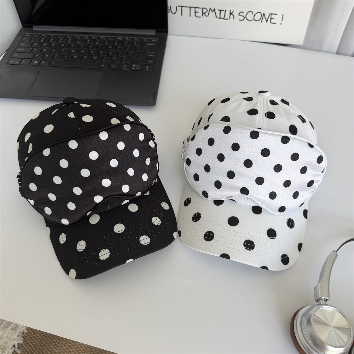 Polka Dot Baseball Cap & Eye M - Travel Accessories Kit For Women ulasan dan harga