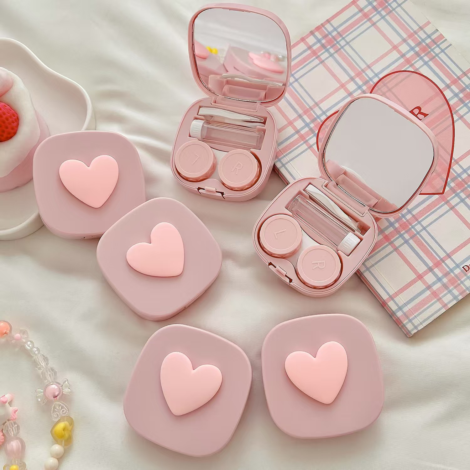 Heart Contact Lens Case with M - Travel Accessories Kit For Women ulasan dan harga